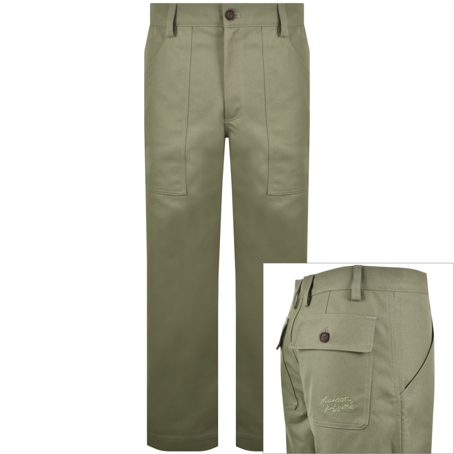 Maison Kitsune Workwear Straight Trousers Green | Mainline Menswear us